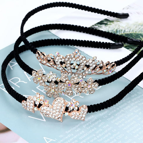 Lawie 8 Pack Rhinestone Flower Butterfly Bowknot Headbands, Sparkly Black Metal Hair Accessories for Women Girls