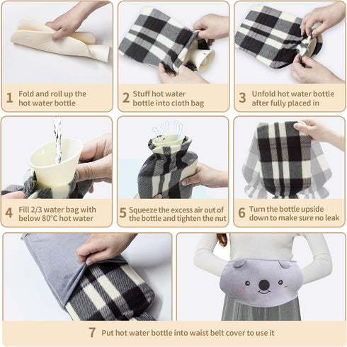 Toxin 2L 130cm Hot Water Bag, Hot Water Bottle wtih Cover, Rubber Warm Hot Water Bottles Pouch with Long Soft Waist