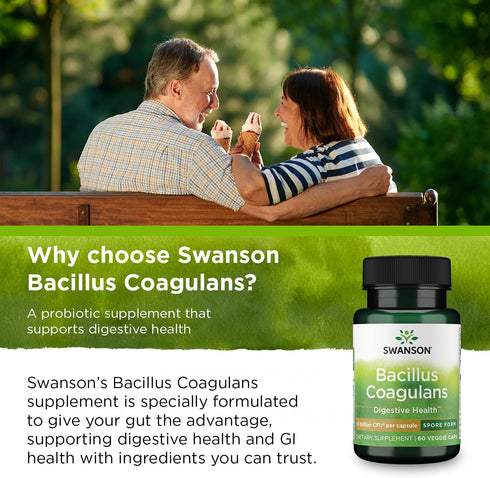 Swanson Bacillus Coagulans, 60 Veggie Capsules, 6 Billion CFU, Natural Probiotic Supplement for Digestive Health
