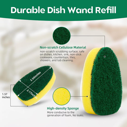 Set, Dishwand Sponge Refills Soap Control Handle, Dish wand Sponges Refill Non Scratch, Sponge Replacement Scrub Brush