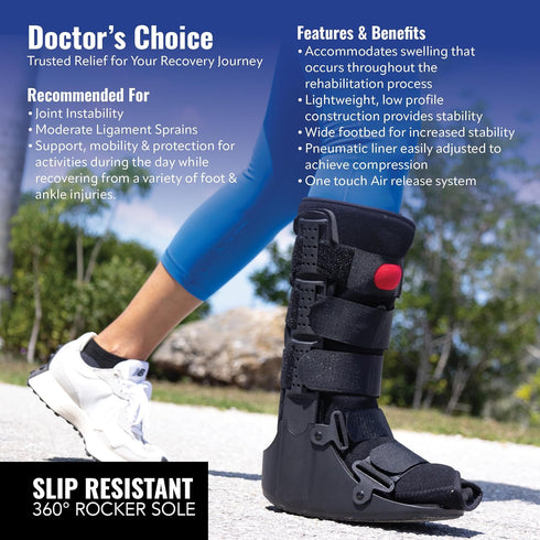 Rapid Recover Tall Walking Boot, Medical Grade Foot & Ankle Support Brace with Adjustable Air Pump for Injury Recovery