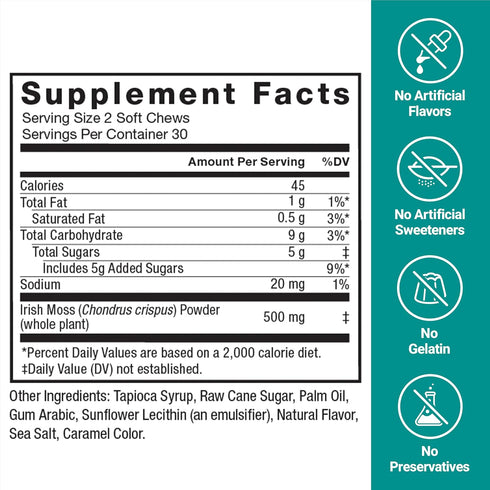 FORCE FACTOR Superior Sea Moss, 60 Soft Chews, Premium Irish Sea Moss for Energy, Immunity, Gut & Skin Health