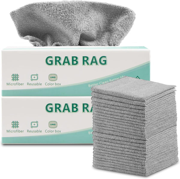 Microfiber Rags in A Box, 2 Pack 40 Count, Reusable Lint Free Towels for Home, Office Cleaning