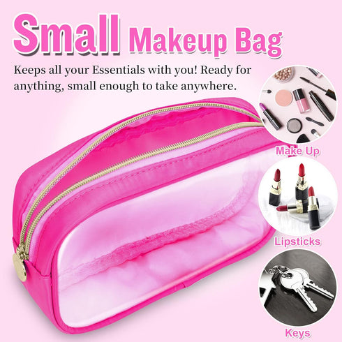 Small Clear Travel Makeup Organizer Bag for Purse, Cute Cosmetic Zipper Pouch, Transparent PVC & Nylon Waterproof