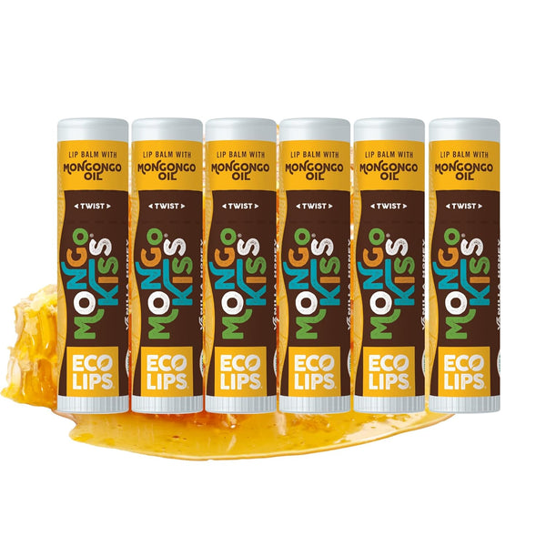 LIP BALM Mongo Kiss 6-Pack (6 tubes) Vanilla Honey by Eco Lips, 100% Organic Beeswax & Cocoa Butter