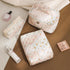 Quilted Cotton Makeup Bag, Coquette Floral Toiletry Bag for Women and Girls, Cute Kawaii Travel Cosmetic Pouch (03 Pink