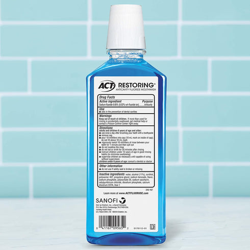 ACT Restoring Fluoride Mouthwash, 18 fl. oz., Strengthens Tooth Enamel, Cool Mint