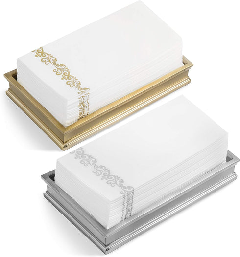 AH AMERICAN HOMESTEAD Disposable Paper Hand Towels for Bathroom Decorative - White Linen-Like Paper Napkins - Ideal For Guest Bathroom Dinner Party Or Wedding (Gold Vintage,100)