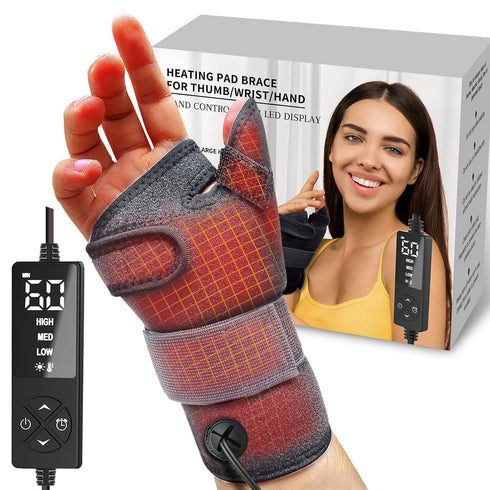 Wrist Thumb Brace Heating Pad for Arthritis and Carpal Tunnel Relief, Heated Wrap for Sprains, Left Right Hand