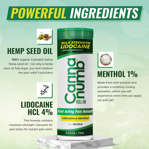 Hemp Oil Pain Relief Roll-On - Fast Acting with Lidocaine, Arnica, Boswellia, Menthol for Arthritis and Joint Pain