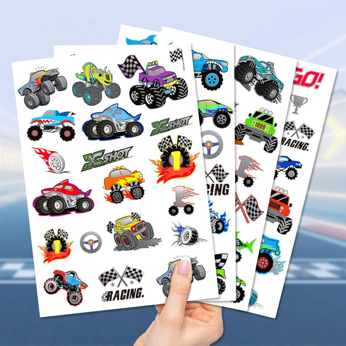 75 PCS Truck Temporary Tattoos for Kids, Groovy Metallic Styles for Truck Wheels Birthday Party Supplies (Ages 5-8)