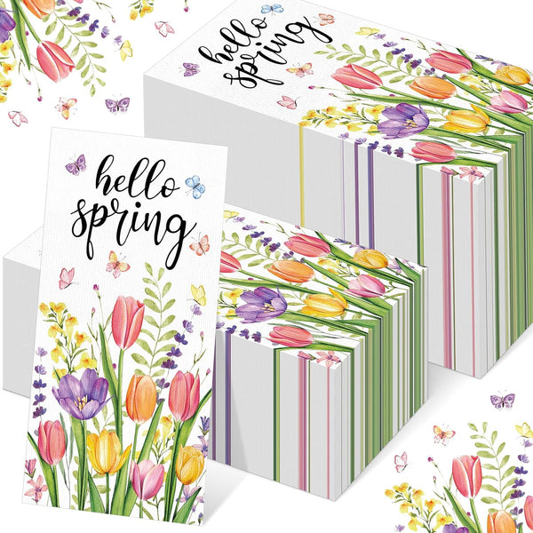 Jingmore 100 Pcs Spring Paper Guest Towels Floral Tulip Disposable Bathroom Hand Towels
