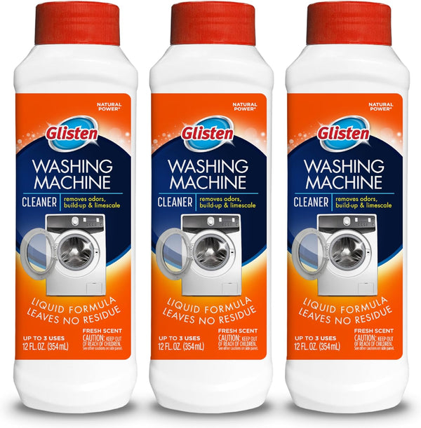 Glisten Washing Machine Cleaner, 12 Ounce Bottle, 3-Pack, Helps Remove Odor, Buildup, and Limescale