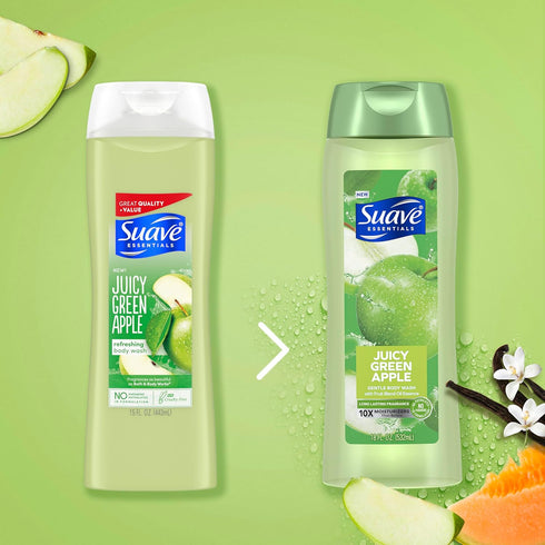 Suave Moisturizing Body Wash, Juicy Apple Scent with Vitamin E Extract, 18 Oz Pack of 6