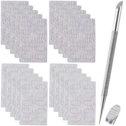 Stainless Steel Nail Cuticle Pusher Tools, Dual Ended Cuticle Remover with Self-Adhesive Sandpaper Sheets