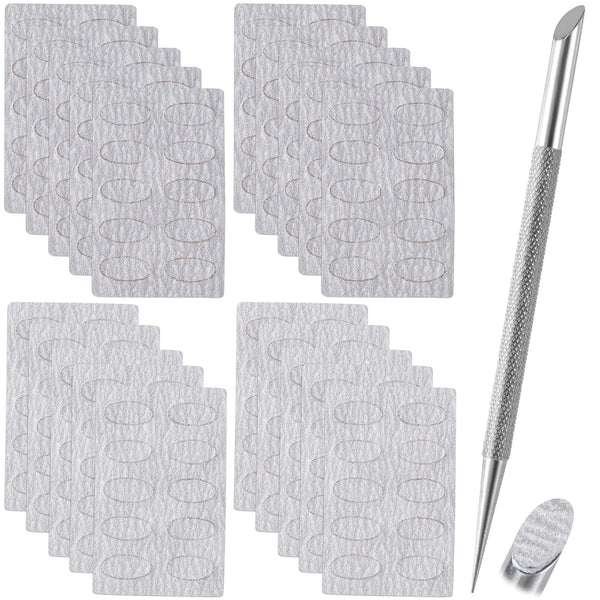 Stainless Steel Nail Cuticle Pusher Tools, Dual Ended Cuticle Remover with Self-Adhesive Sandpaper Sheets