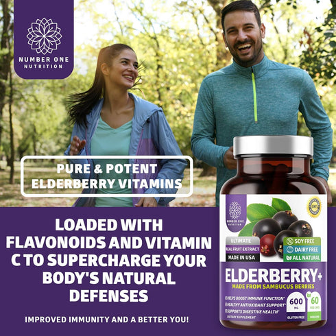 N1N Premium Black Elderberry Capsules, 60 Veg Caps, Max Strength, Pure Sambucus Nigra for Immunity & Skin Health