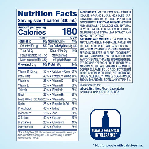 Ensure 100% Plant-Based Vegan Protein Nutrition Shakes, 20g Fava Bean and Pea Protein, Vanilla, 11 fl oz, Pack of 12
