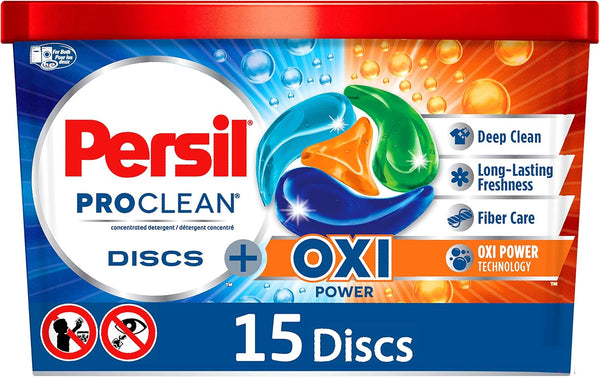 Persil ProClean Discs Laundry Detergent Pacs, Oxi, 15 Count, HE Compatible