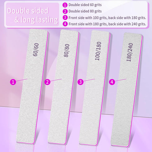 Nail Files for Acrylic Nails, 50pcs 80/80 Grit Bulk Reusable Coarse Square Jumbo Set, Manicure Tools