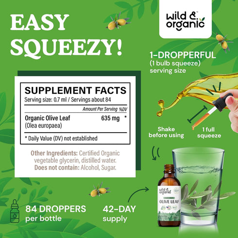 Olive Leaf Extract Liquid - Antioxidants Supplement with Organic Olive Leaf - Vegan Olive Leaf Supplement - 2 oz