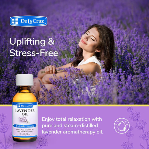 De La Cruz Lavender Essential Oil, 100% Pure Steam-Distilled Lavender Oil for Aromatherapy, 2 Fl Oz (Pack of 1)