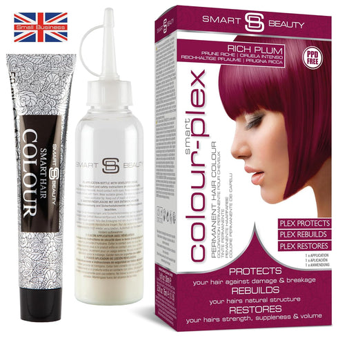 Smart Beauty Plum Hair Dye - Permanent Cream Form with Plex Anti-breakage Technology for Light to Mid-dark Brown Hair