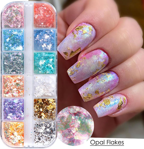 Iridescent Glitter Nail Art Sequins, Holographic 3D Irregular Ultra Thin Glitter Flakes for Women Girls