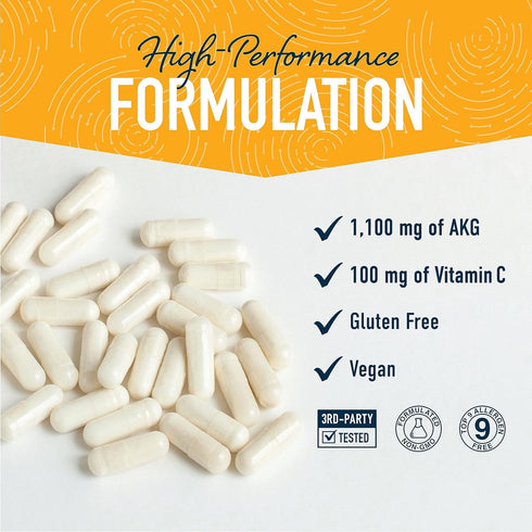 AKG Supplement | 1,100MG Per Serving | 180 Capsules | Alpha Ketoglutarate with Calcium & Vitamin C