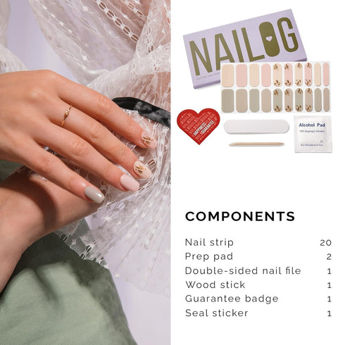 NAILOG Semi Cured Gel Nail Strips (20 Extra Long Stickers) | Buy 2 Get 1 UV Lamp | Glossy Soft Gel Finishing, Tea Time