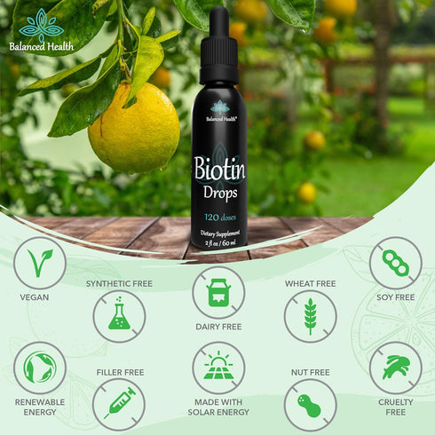 Biotin Drops, 120 Servings, 2oz - Lemon Flavor for Healthy Hair Skin and Nails