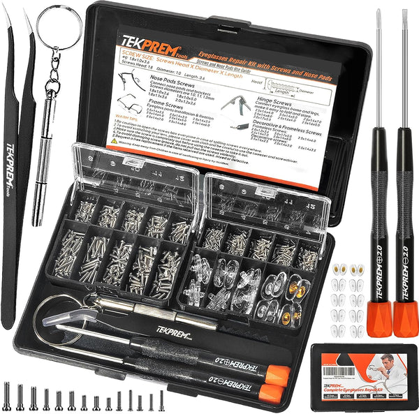 TEKPREM Magnetic Eyeglass Repair Tool Kit, Screwdriver Set with Screws, Nose Pads, and Tweezers