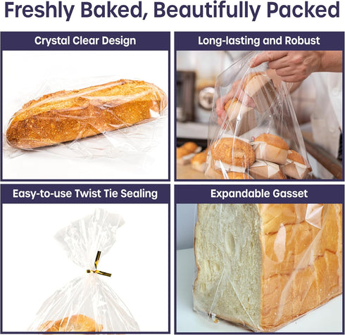 volila 150 Pack Reusable Plastic Bread Bags - Clear Loaf Bags for Homemade Bread - Perfect for Baked Goods Storage