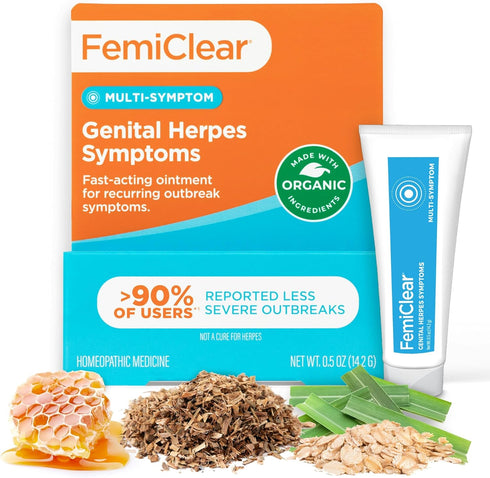 FemiClear for Genital Herpes Symptoms, Multi-Symptom Relief with All-Natural Ingredients, 0.5 Ounce Tube