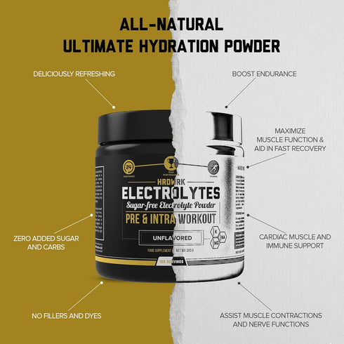 HRDWRK Electrolytes Powder - Keto Hydration Supplement, Sugar Free with Magnesium, Potassium - 100 Servings