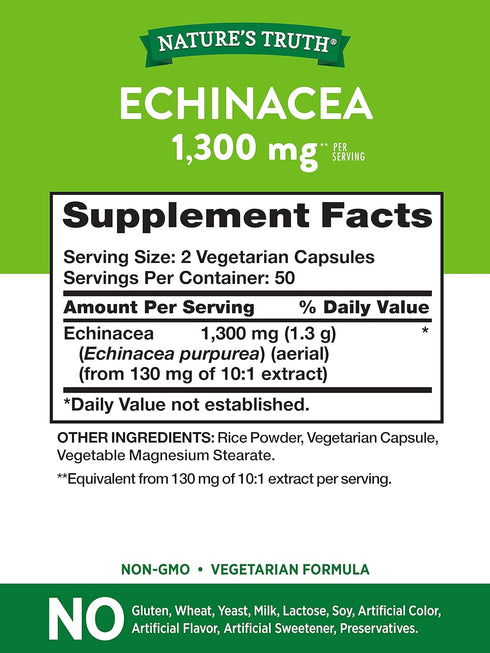 Echinacea Extract Capsules | 1300mg | 100 Count | Non-GMO & Gluten Free | by Nature's Truth