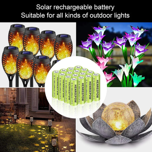 Henreepow Ni-MH Rechargeable AA Battery, AA 1.2v Rechargeable Battery High-Capacity and Long-Lasting Battery Mainly Used for Garden Landscaping Outdoor Solar Lights, String Lights (AA600mAh-16pack)