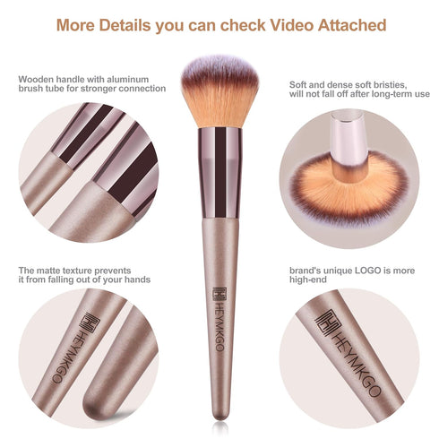 HEYMKGO 15PCS Champagne Gold Professional Makeup Brush Set with Bag, Foundation, Blending, Powder, Blush, Concealer,