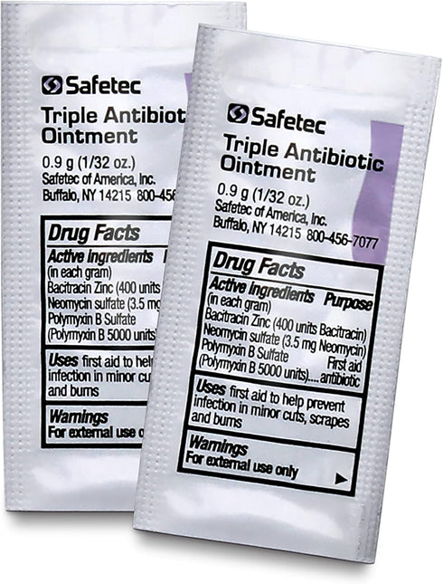 Safetec Triple Antibiotic Ointment .9 g Pouch (144 Count Box) for First Aid on Minor Cuts, Scrapes, and Burns