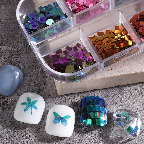 Square Glitter Nail Art Sequins, 12 Colors Rectangle Flakes for Women Girls Manicure Charms and DIY Nail Tips