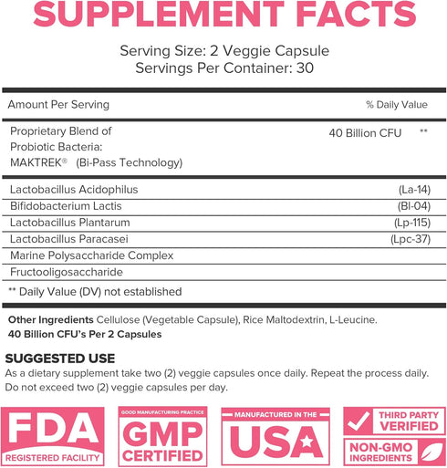 Probiotics 40 Billion CFU | Supports Digestion, Gut Health & Immune System with Digestive Enzymes - 60 Veggie Count