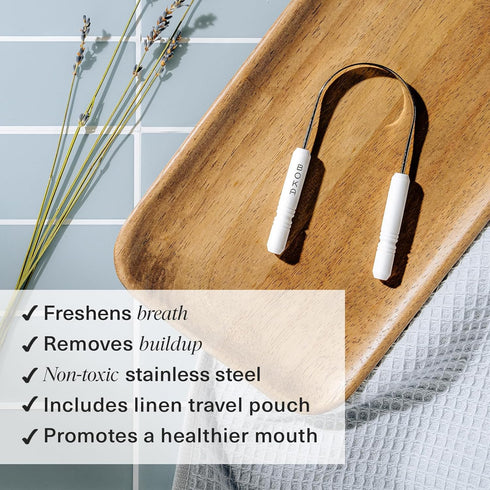 Boka Tongue Scraper for Adults & Kids with Case, Stainless Steel Tongue Cleaner with Linen Travel Pouch