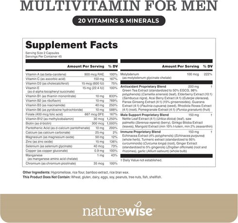 Immunity 90 Capsules[45-Day NatureWise Multivitamin for Men - Daily Male Support - Minerals & Herbs for Energy
