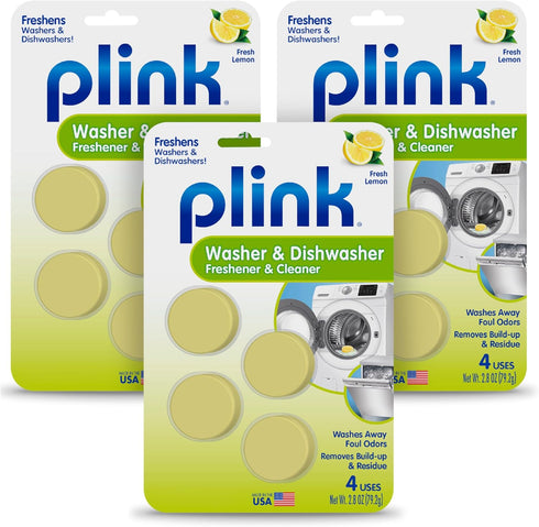Plink Washer and Dishwasher Freshener - Cleaner, 3 Packs of 4 Tablets, Total 12 Tablets