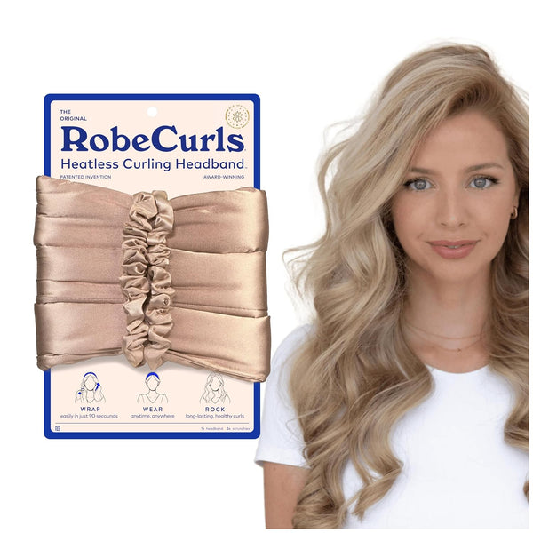 RobeCurls Heatless Hair Curler Set, Satin Curling Headband for Natural No-Heat Curls, Cream