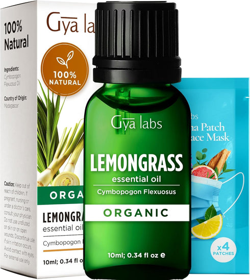 Gya Labs Organic Lemongrass Essential Oil - 100% Pure Natural Oil for Skin, Hair, Aromatherapy Diffuser (0.34 Fl Oz)