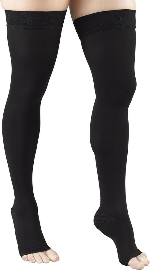 Truform 30-40 mmHg Compression Stockings, Thigh High Length, Open Toe, Black, Medium