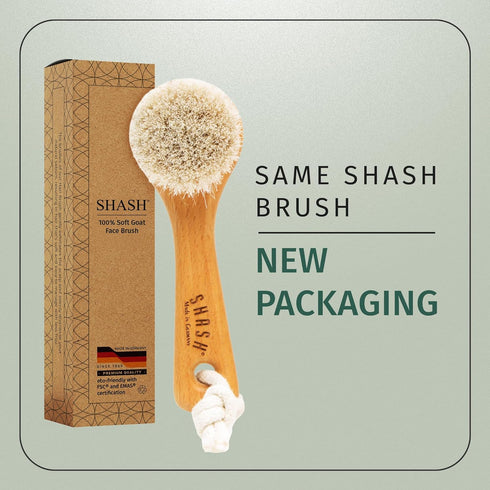 SHASH Since 1869 Hand Made in Germany - Sustainable Exfoliating Face Brush, Soft Goat Bristle for Glowing Complexion