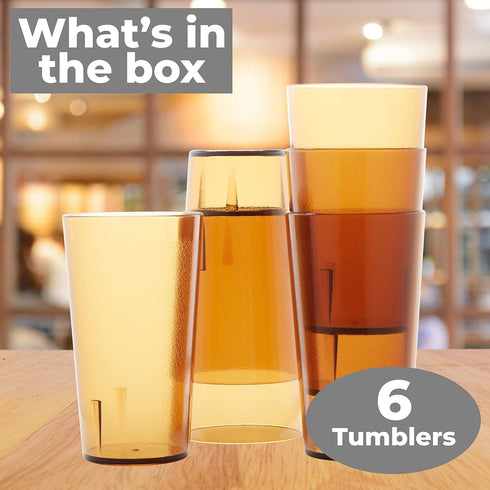 Restaurant Grade BPA-Free 12oz Amber Plastic Cups, 6pk Durable Break Resistant Drinking Glasses