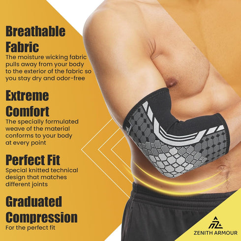 Elbow Brace Compression Sleeve Support - Pain Relief for Golfers Elbow, Tennis Elbow, Tendonitis, 1 Pair (Medium)